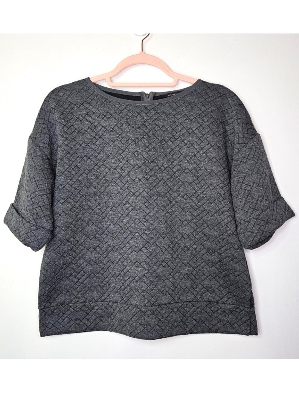 Banana Republic Short Sleeve Textured Quilted Cropped Sweatshirt Top S Grey